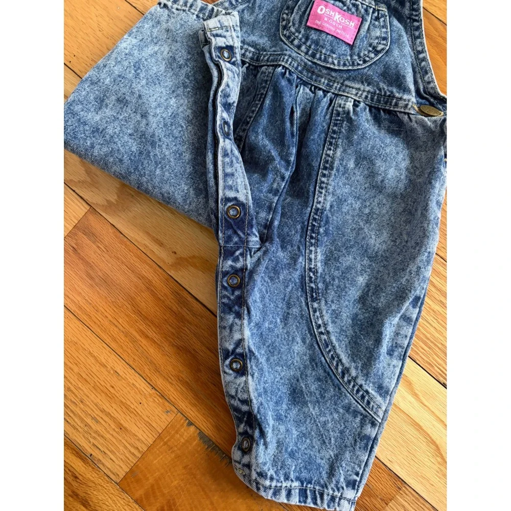 Vtg Oshkosh B'Gosh Vestbak 6-9 M Denim Bib Bubble Romper Overalls USA Stone Wash
